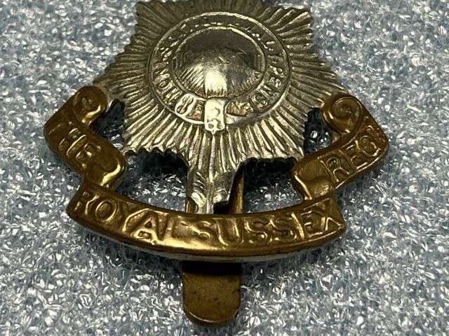 96) Original WW1 WW2 Royal Sussex Regt Bi Metal Cap Badge — image 3