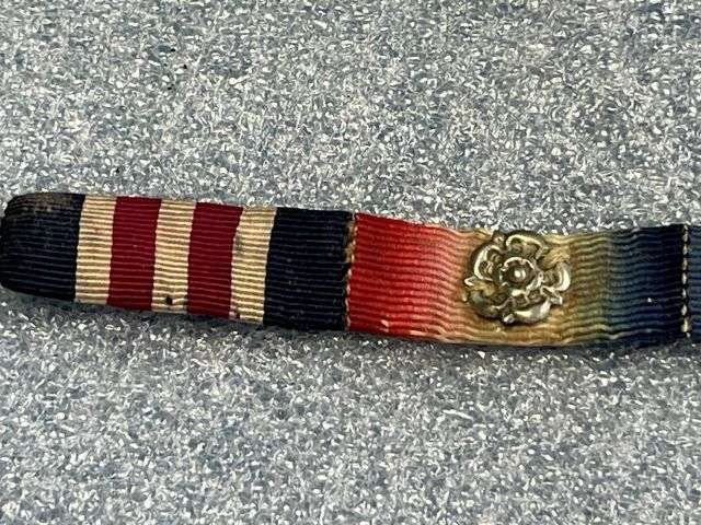63) Good Dirty Period Made WW1 Full Size Medal Ribbon Sew On Group MM, 1914 Star, War Medal, Victory Medal With MID Leaf — image 3
