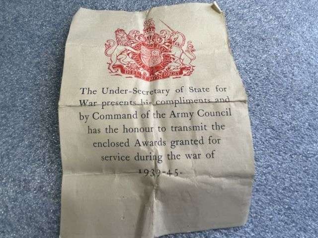 66) Excellent Original WW2 Full Size Medal Set of 4 with Certificate & Issue Box 1939-45 Star, Burma Star, Defence Medal, War Medal All Mint — image 6