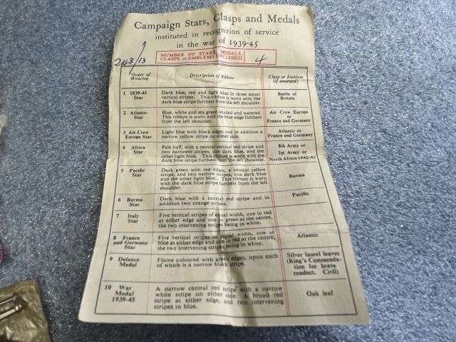 66) Excellent Original WW2 Full Size Medal Set of 4 with Certificate & Issue Box 1939-45 Star, Burma Star, Defence Medal, War Medal All Mint — image 7