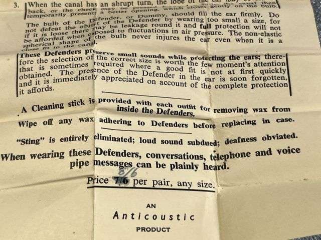 70) Excellent Original WW2 British Mallock-Armstrong Ear Defenders in Tin As Issued To Army, RAF, RN etc Woman's Issue? — image 3