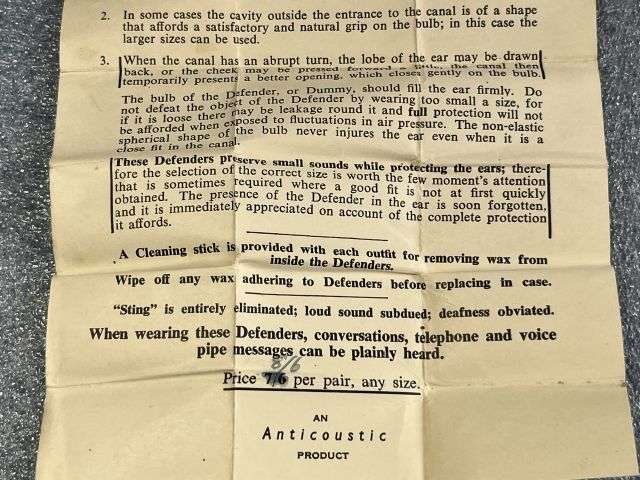 70) Excellent Original WW2 British Mallock-Armstrong Ear Defenders in Tin As Issued To Army, RAF, RN etc Woman's Issue? — image 4