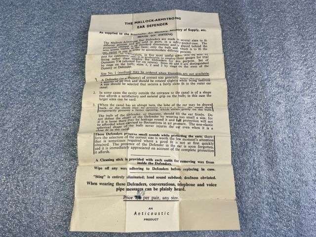 70) Excellent Original WW2 British Mallock-Armstrong Ear Defenders in Tin As Issued To Army, RAF, RN etc Woman's Issue? — image 6