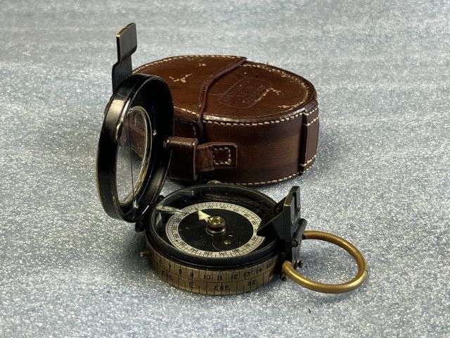 47) Excellent Original Pre WW1 British Officers Verner's Pattern Compass Dated 1910 & Leather Case 1908 — image 6