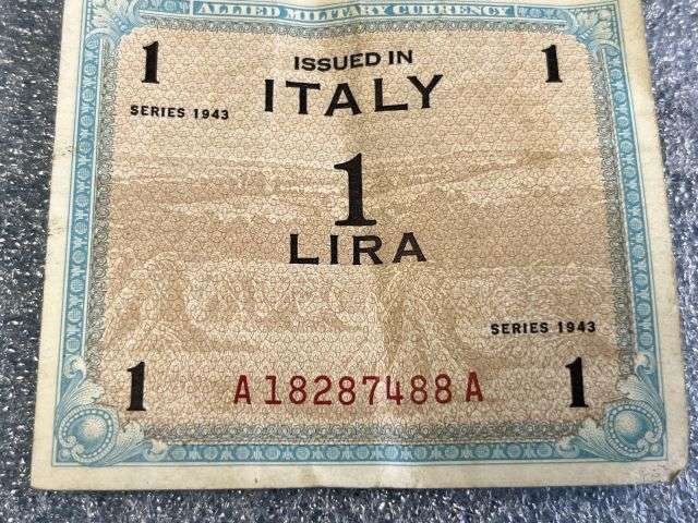 50) Set of 3 Original WW2 Allied Military Invasion Money Italian Bank Notes All Dated 1943. — image 3