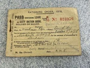 51) Original WW1 British Army Issue Pass Containing Leave or …