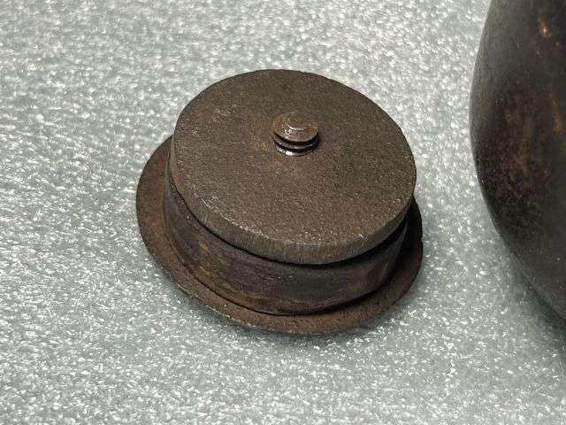 7) Excellent Original WW1 French Army Ball Grenade Converted Into Money Box — image 2