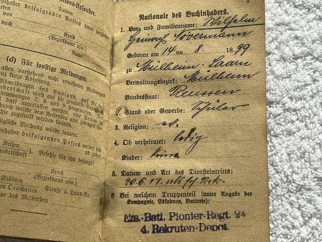 52) Good Original WW1 German Army Militarpas Dated 1917 — image 17