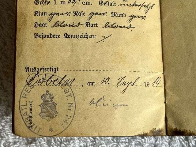 56) Good Original WW1 German Army Soldbuch Dated 1914 — image 6