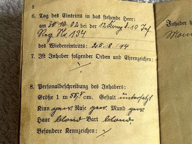 56) Good Original WW1 German Army Soldbuch Dated 1914 — image 7