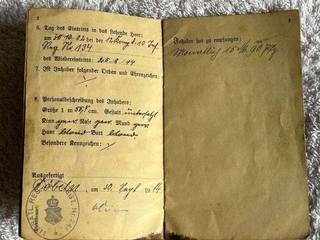 56) Good Original WW1 German Army Soldbuch Dated 1914 — image 8