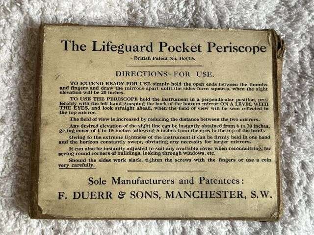 40) Exceptionally Nice Original WW1 British Army Officers Lifeguard Pocket Periscope With Case, Spare Mirror & Instructions — image 11