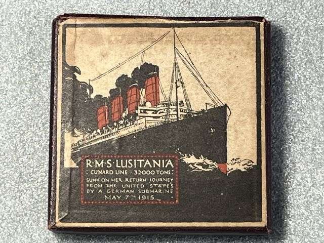 11) Good Original WW1 RMS Lusitania Propaganda Medal In Original Box with Original Certificate — image 8