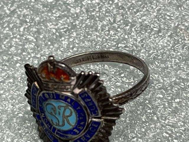 14) Nice Original WW2 Sweetheart Ring Silver & Enamel RASC Badge — image 3