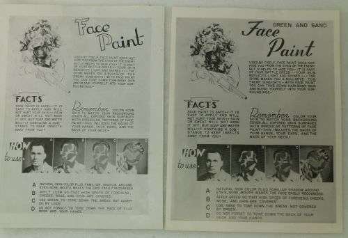 80) Good Original WW2 US Army Face Paint Instructions Sheet Green & Sand Camo — image 2