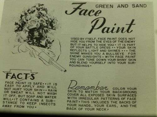 80) Good Original WW2 US Army Face Paint Instructions Sheet Green & Sand Camo — image 6