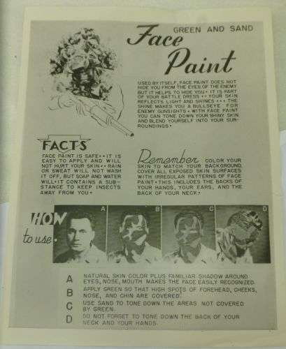 80) Good Original WW2 US Army Face Paint Instructions Sheet Green & Sand Camo — image 7