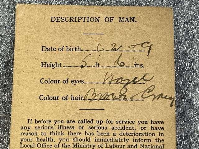 88) WW2 British Army National Service Acts Grade Card For Frank Addy, 272 Burgoyne Rd, Walkley, Sheffield 1944 — image 3