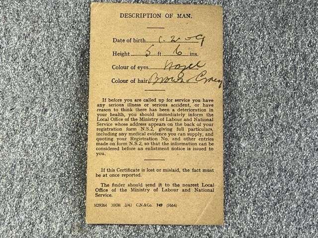 88) WW2 British Army National Service Acts Grade Card For Frank Addy, 272 Burgoyne Rd, Walkley, Sheffield 1944 — image 4