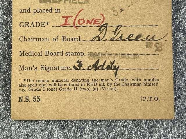 88) WW2 British Army National Service Acts Grade Card For Frank Addy, 272 Burgoyne Rd, Walkley, Sheffield 1944 — image 5
