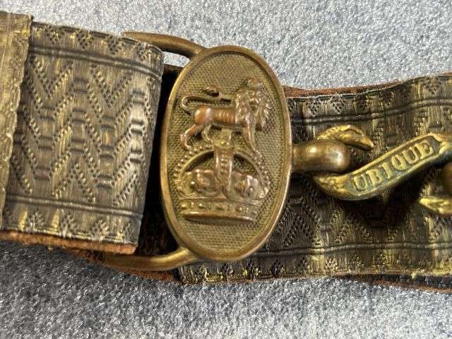 97) Tatty Original Pre WW1 Royal Artillery Officers Sword Belt With Lovely Quality Ornate Buckle — image 10