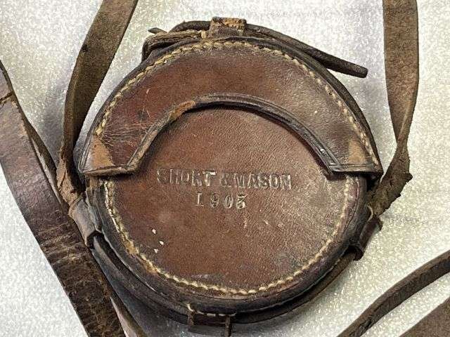 12) Excellent Early Original High Quality Clinometer & Correct Leather Storage Case. Short & Mason 1903 — image 14