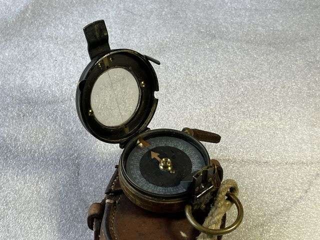 14) Nice Original WW1 British Officers Verner's Pattern VIII Compass Dated 1918 & Leather Case Dated 1918 — image 7