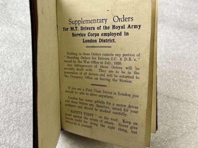 16) Good Original 1920s Pocket book Drivers Orders. Supplementary Orders For M.T. Drivers of the RASC Employed In The London District — image 10