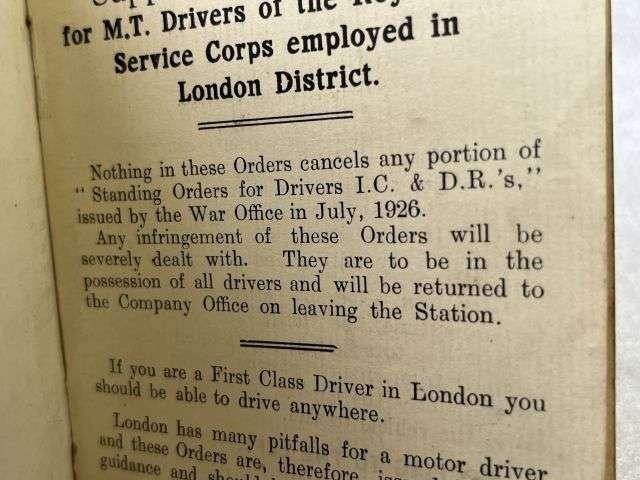 16) Good Original 1920s Pocket book Drivers Orders. Supplementary Orders For M.T. Drivers of the RASC Employed In The London District — image 9
