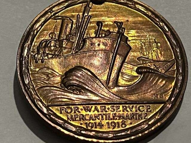 32) Excellent Original Full Size WW1 Mercantile Marine Medal To William Stafford — image 4