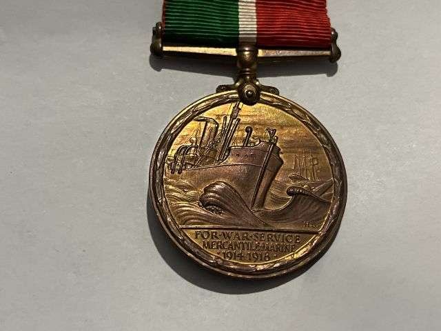 32) Excellent Original Full Size WW1 Mercantile Marine Medal To William Stafford — image 5