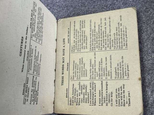 90) Good Original WW2 US Army War Department Technical Manual Italian Phrase Book 1943 TM 30-249 — image 7