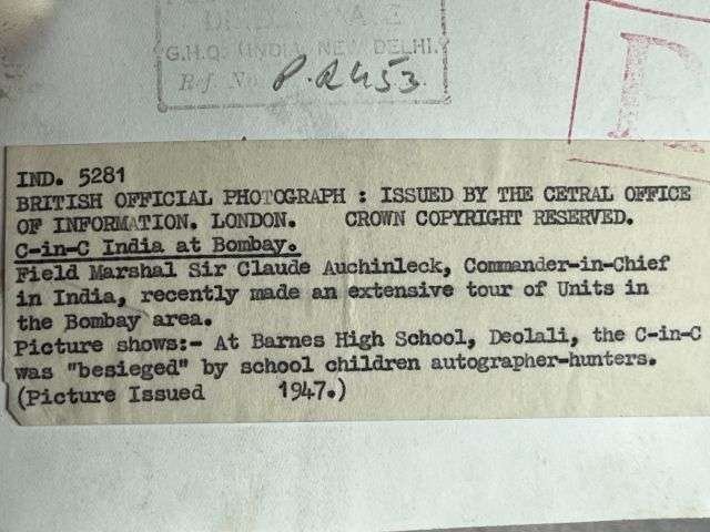 104) Interesting Original Early Post WW2 Official Photograph Of Field Marshal Sir Claude Auchinleck 1947 — image 2