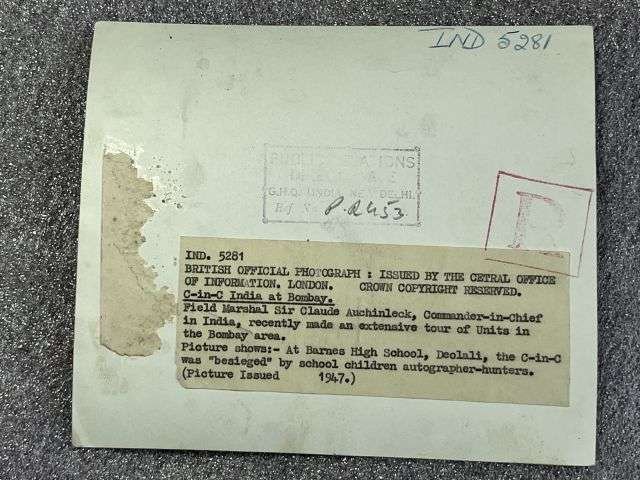 104) Interesting Original Early Post WW2 Official Photograph Of Field Marshal Sir Claude Auchinleck 1947 — image 4