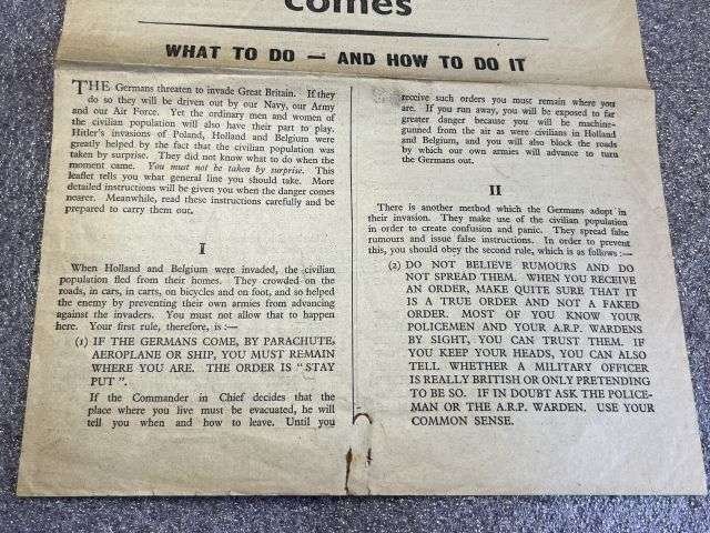 81) Good Original WW2 Leaflet If The Invader Comes What To Do & How To Do It 1940 — image 4