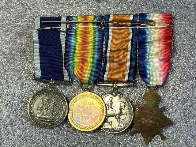 86) Excellent WW1 British Full Size Medal Sets To 3 Brothers. Royal Navy, Hampshire Regiment & Royal Engineers — image 27