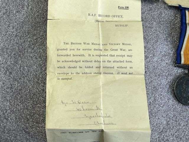 89) Excellent Original Uncleaned WW1 Medal Pair 105966 2.A.M. W.Dean R.A.F. With Certificate & Boxes of Issue — image 15