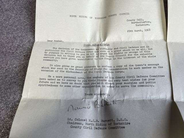 65) Interesting Original Post WW2 Civil Defence Corps Badges, Insignia, Certificate & Letters Of Disbandment North Riding of Yorkshire — image 10