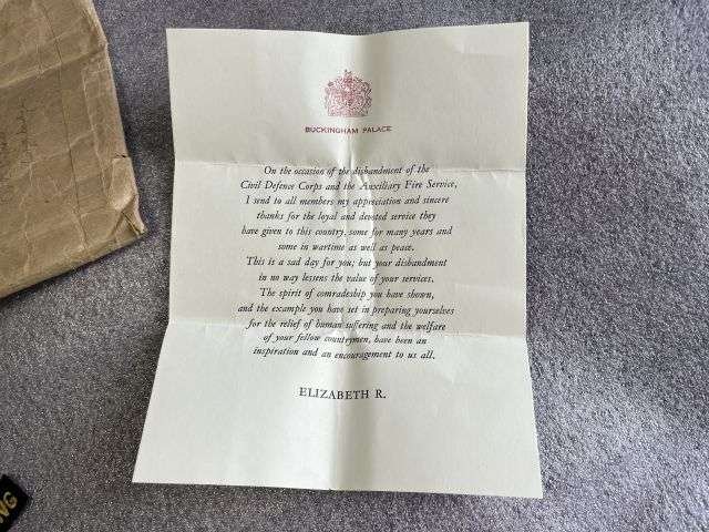 65) Interesting Original Post WW2 Civil Defence Corps Badges, Insignia, Certificate & Letters Of Disbandment North Riding of Yorkshire — image 8