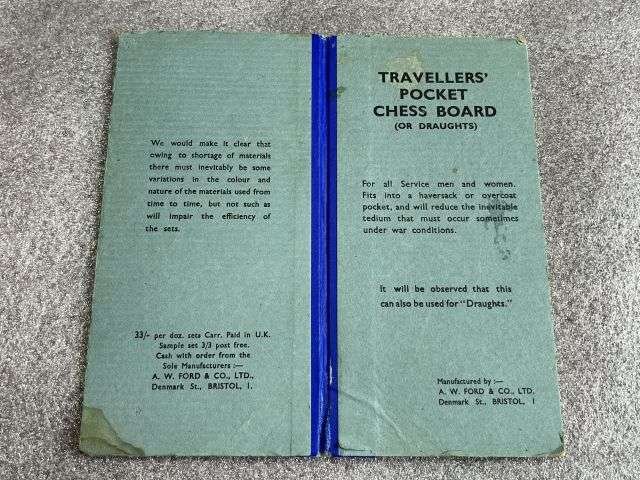 36) Interesting Original WW2 British Traveller's Pocket Chess Board For Service Men & Women — image 2