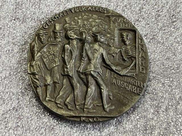 22) Excellent Original WW1 British Lusitania Propaganda Medallion — image 2