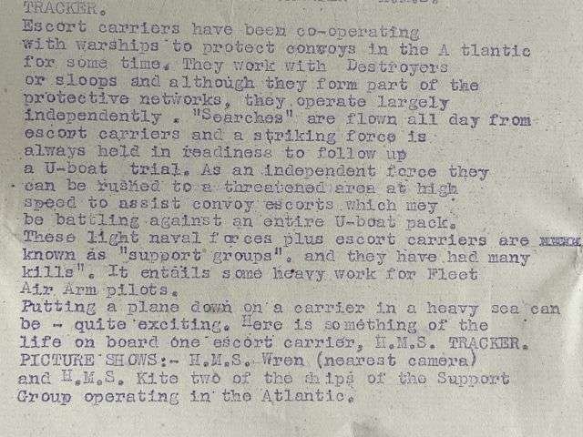 110) Interesting Original WW2 Official Photograph Of Escort Carrier HMS Tracker. — image 2