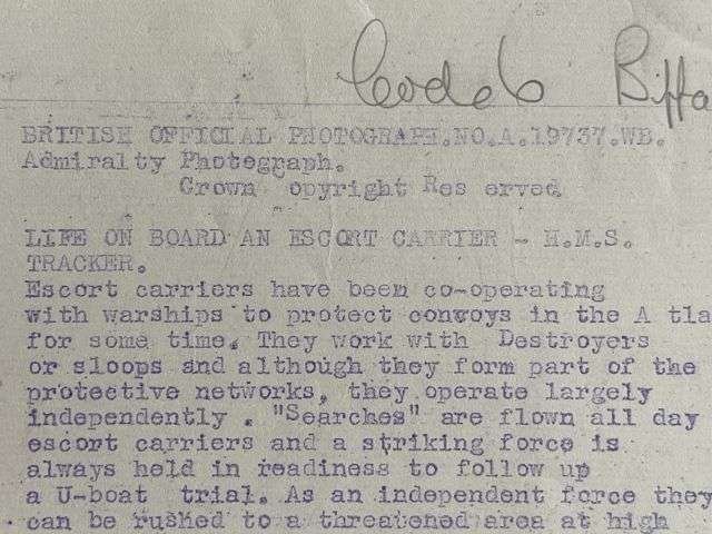 110) Interesting Original WW2 Official Photograph Of Escort Carrier HMS Tracker. — image 3
