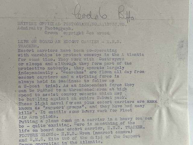 110) Interesting Original WW2 Official Photograph Of Escort Carrier HMS Tracker. — image 4