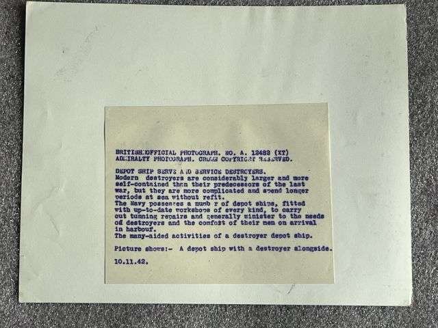 112) Interesting Original WW2 Official Photograph Of A Depot Ship Alongside A Destroyer 1942 — image 3