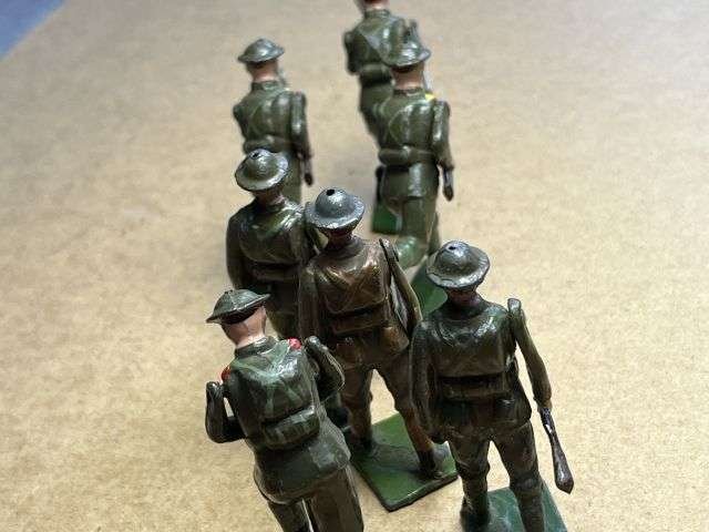 121) Set of 7 Vintage Original Britains Lead Soldiers In Gas Masks With Moving Arms — image 5