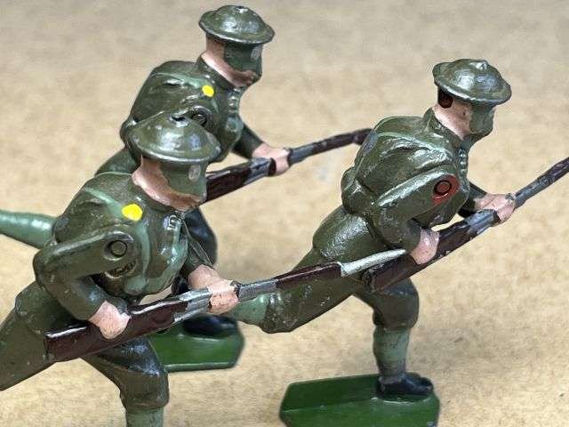 121) Set of 7 Vintage Original Britains Lead Soldiers In Gas Masks With Moving Arms — image 6
