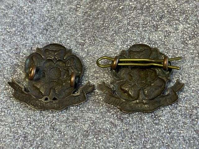 102) Original WW1 WW2 British Officers Bronze Collar Dog Pair The East Lancashire Regiment — image 3