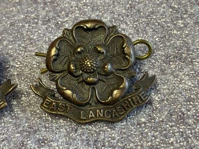 102) Original WW1 WW2 British Officers Bronze Collar Dog Pair The East Lancashire Regiment — image 4