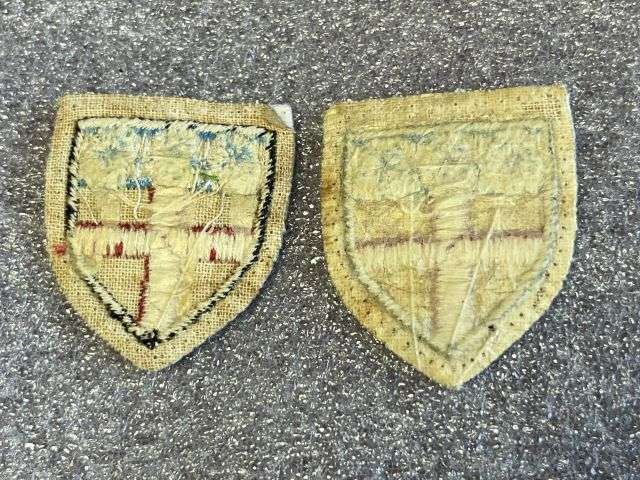 103) Excellent Original WW2 British North Riding District Uniform Removed Cloth Insignia Pair — image 2